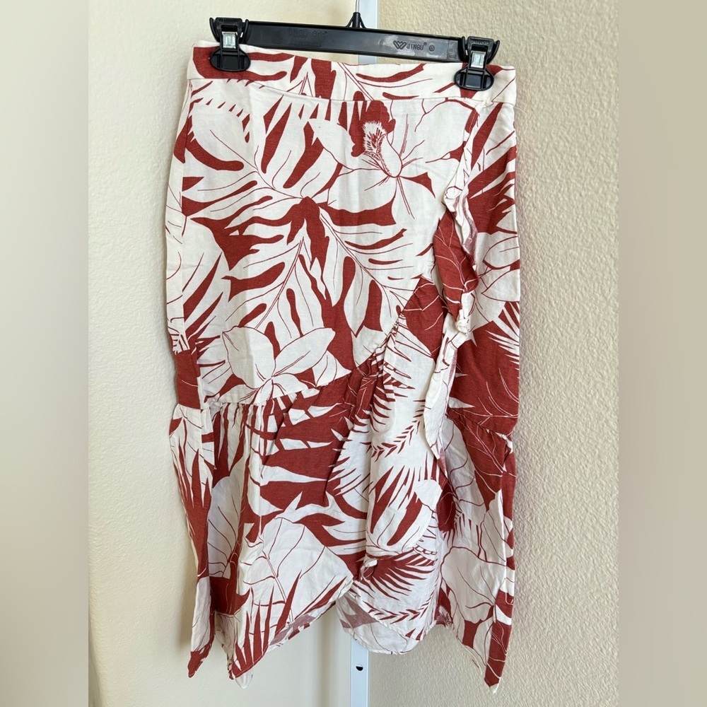NWOT- Madewell Ruffle-Wrap Midi Skirt Tropical Vacay in Weathered Brick - Size 2 - Picture 5 of 7
